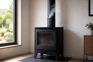 Fumée visible au raccord d’un poêle à bois porte fermée