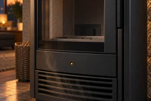 Grille de ventilation d’un poêle à granulés pendant son cycle de refroidissement