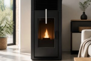 Poêle à granulés avec flamme visible et grille de convection