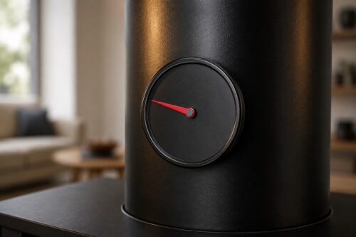 Thermomètre magnétique sur le raccord d’un poêle à bois